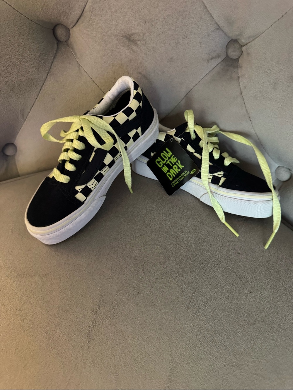 Vans Checkerboard Glow-In-The-Dark Lace-Up Sneakers - kids size 11.5